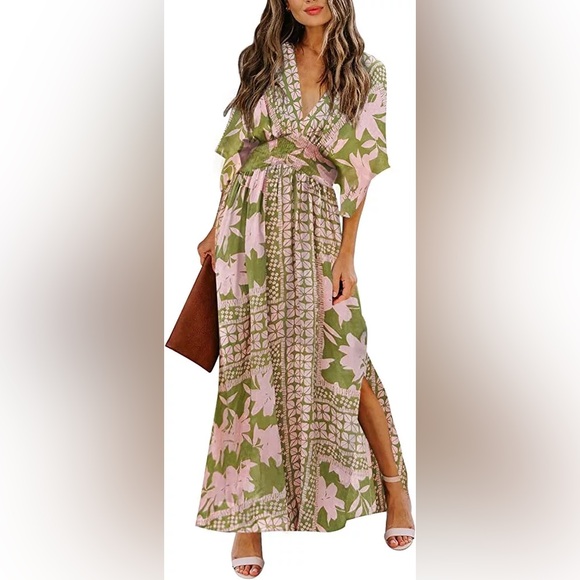 134. LARGE Women's Summer Maxi Dress Party Vacation High Slit Loose Long Beach - Picture 2 of 10